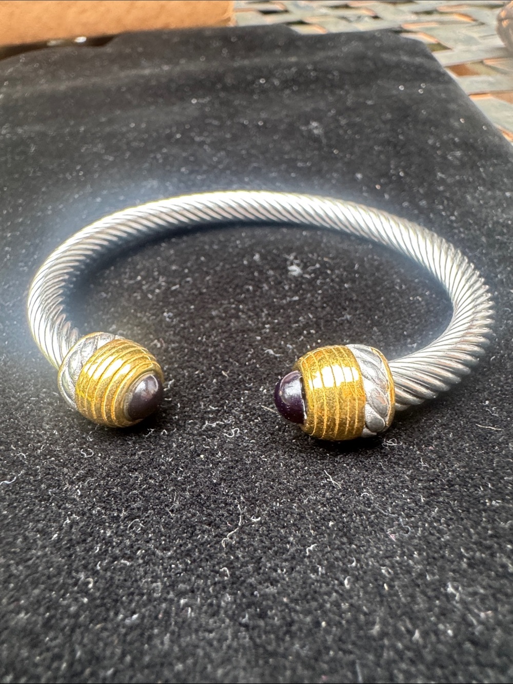 Cuff cable bracelet Two-Tone Twisted Cable Cuff Bracelet with Gold Accents